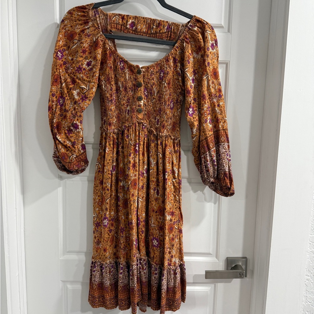 Bluivy Long Sleeve Floral Dress in Orange and Purple